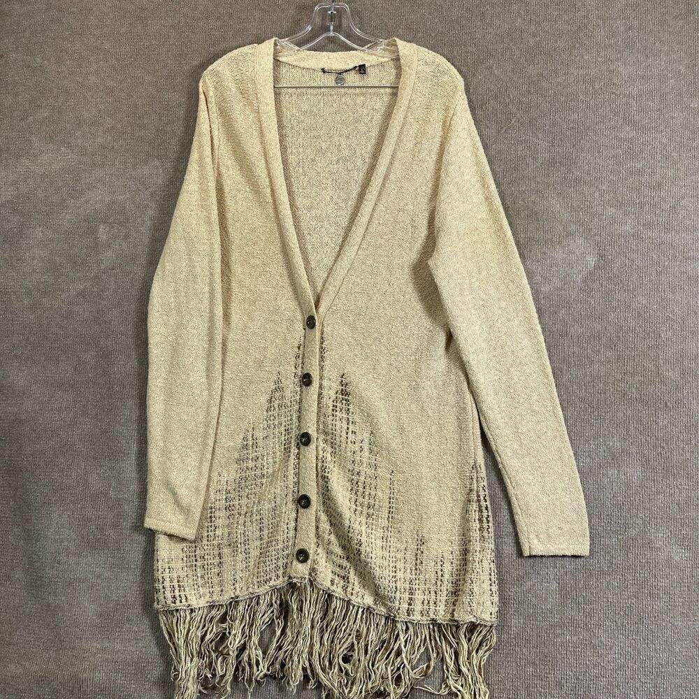 BKE Boutique Cardigan Sweater Womens L Fringe Open Knit Western Boho Cottagecore